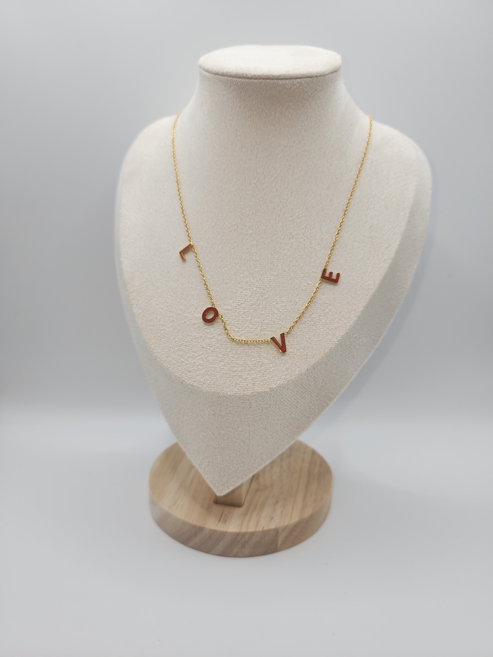 Gold-Plated 'LOVE' Necklace with Red Letter Charms